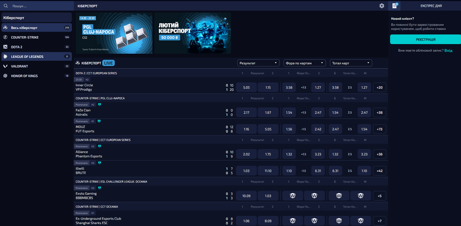 Кіберспорт у БК Олвін: маркети за картами й раундами в розділі БК